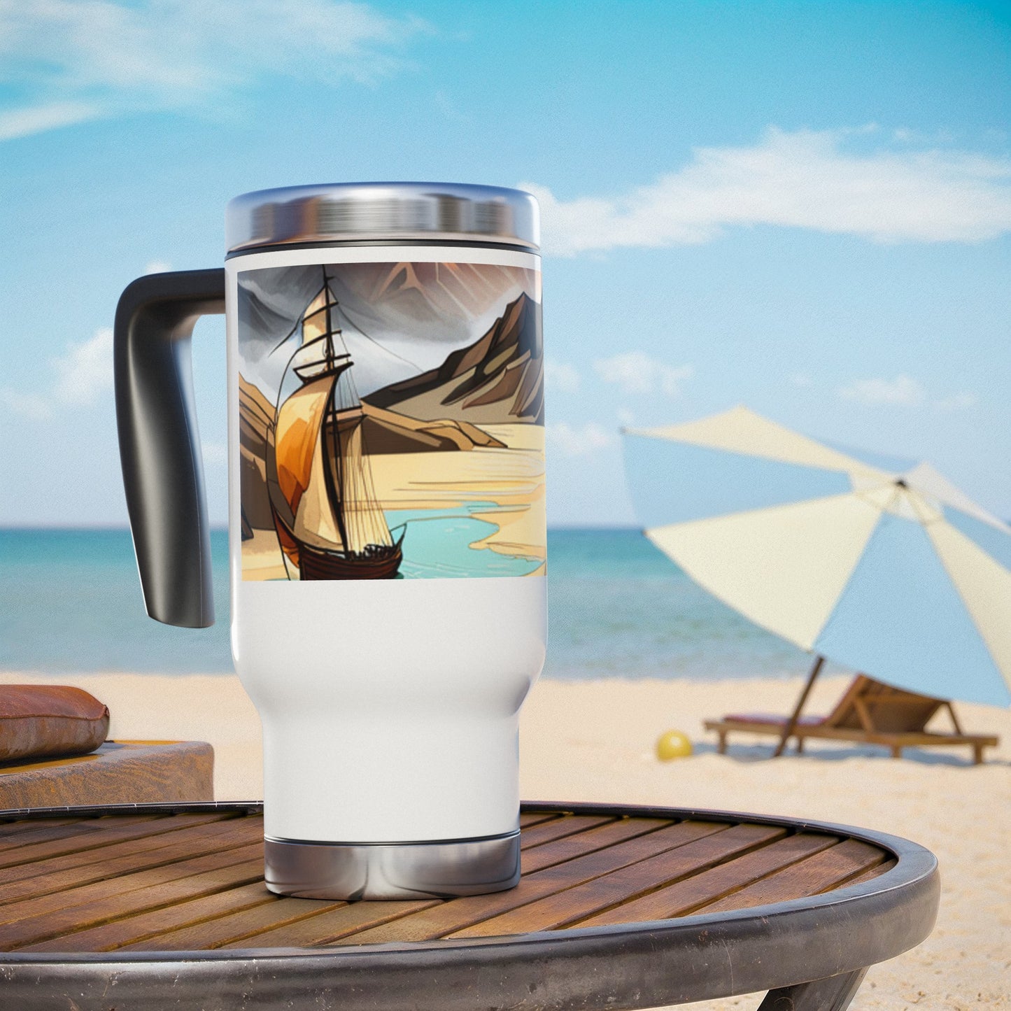 Stainless Steel Travel Mug with Handle, 14oz